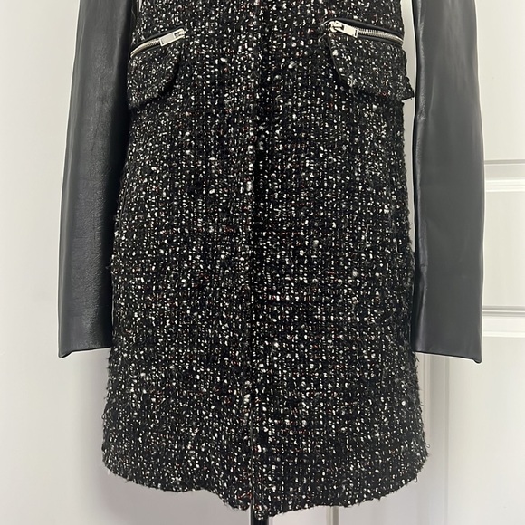 Zara Woman Bouclé Black Leather Sleeved Fully lined Coat Jacket - Size X-Small - Picture 5 of 12